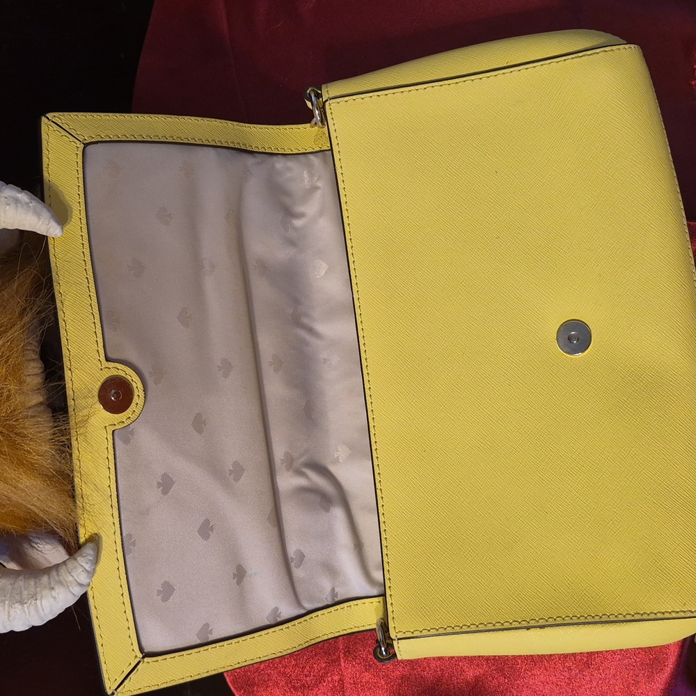 EUC 💋 KATE SPADE 💋LAUREL WAY ⚜️Yellow Crossgrain Leather⚜️ conv. Should/clutch - Picture 7 of 14